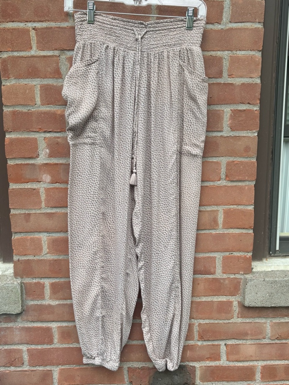 Aerie Pink Boho Harem Polka-dot Pull-on Lightweight Pants w Pockets Coquette